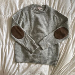 J. Crew Wallace & Barnes Grey Shetland Wool Crewneck Sweater w/ Elbow Patches S
